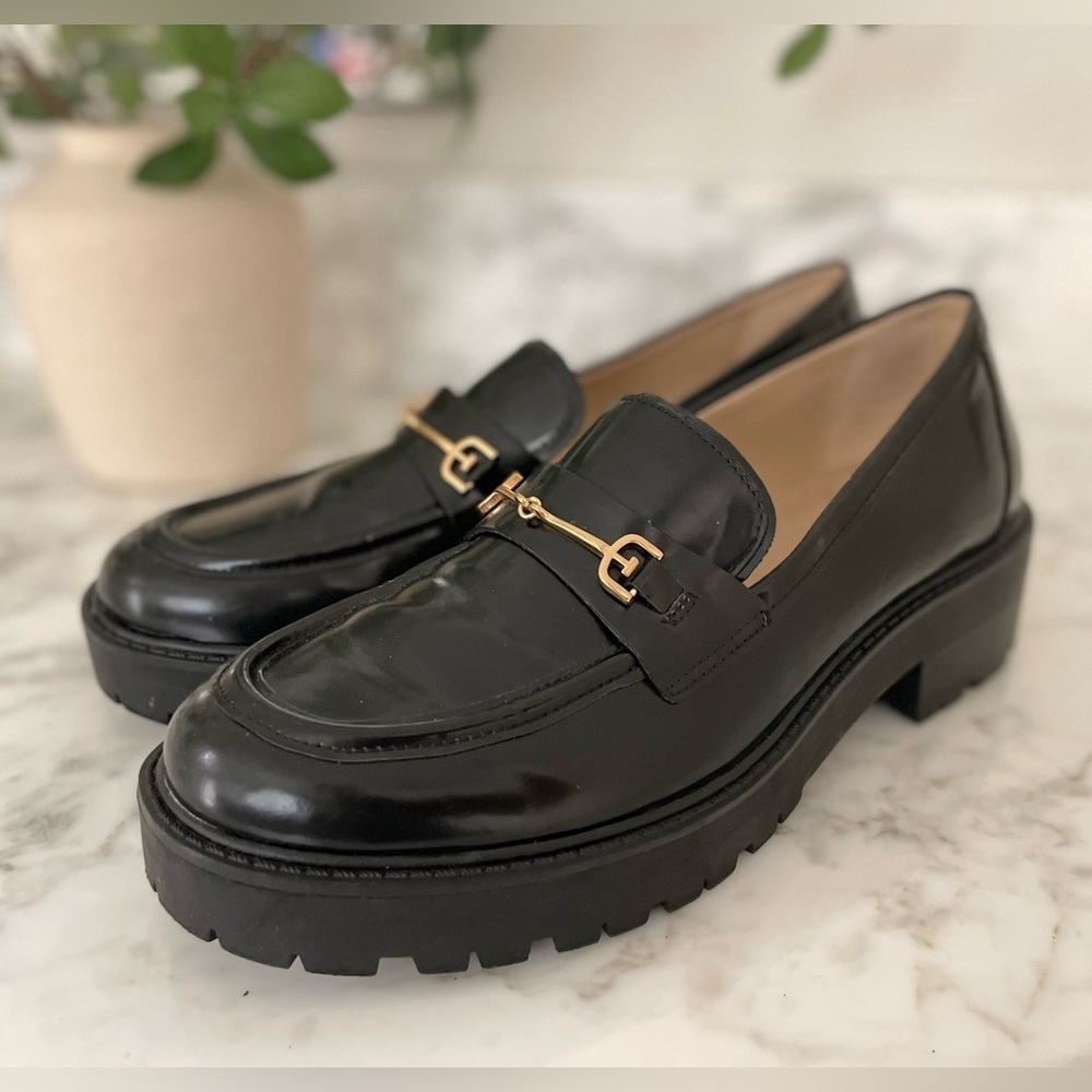 Sam Edelman Chunky Penny Loafers Lug Sole Size 8 Patent Black - Picture 3 of 9